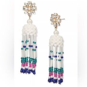 INC Gold-Tone Mixed Stone Flower & Beaded Fringe Statement Earrings NWT OS